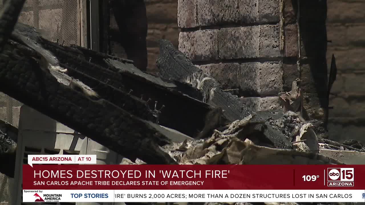 'Watch Fire' burns 2,100 acres, more than a dozen structures in San Carlos