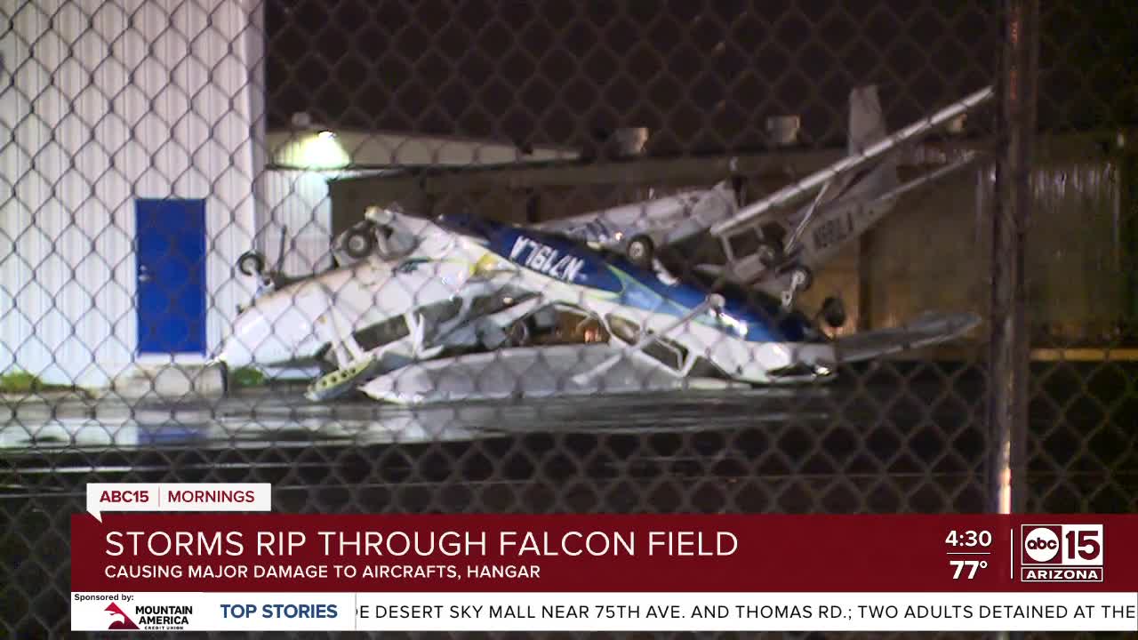 Storms leave path of destruction, flipping planes at Mesa's Falcon