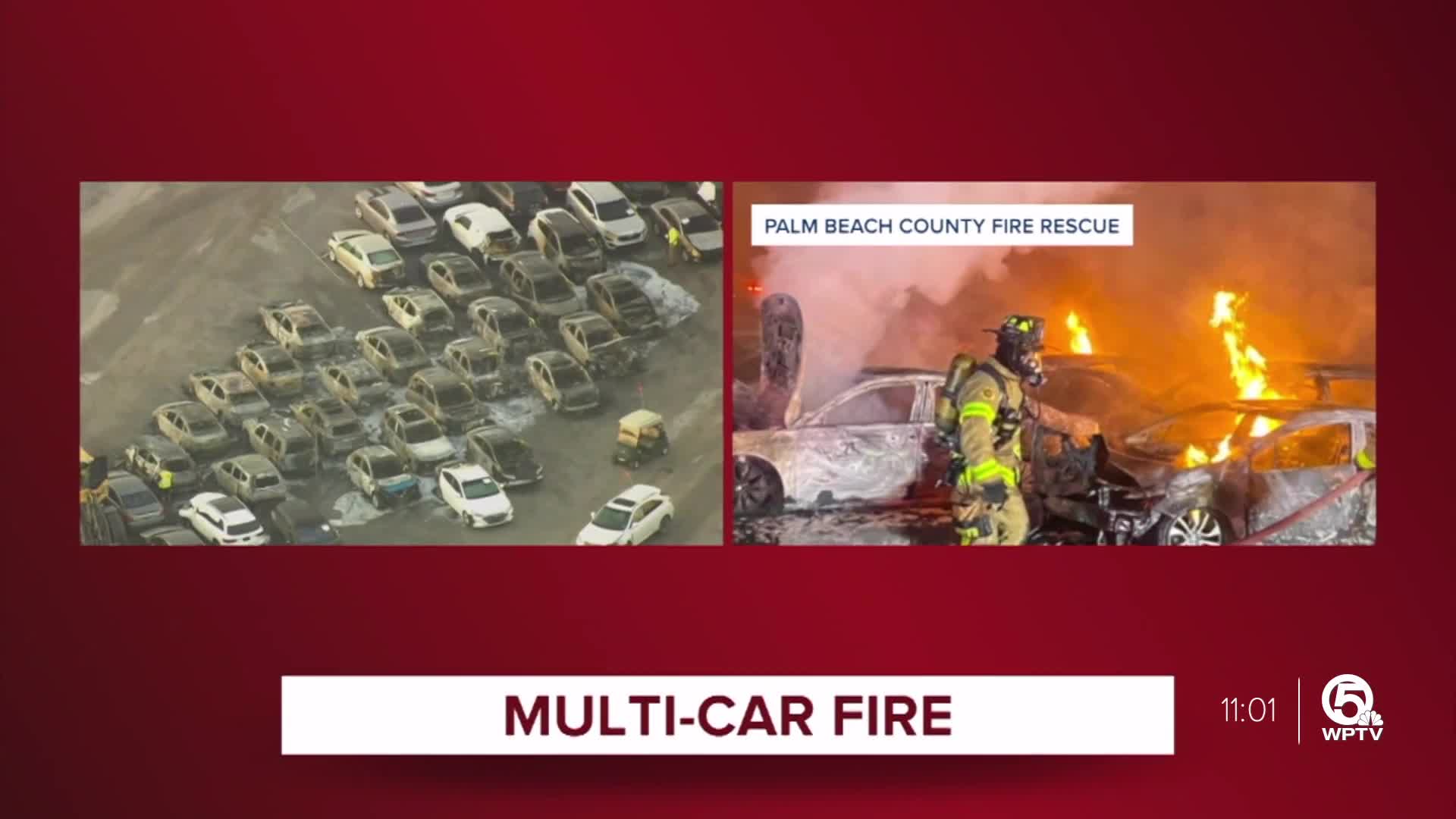 Dozens of vehicles damaged or destroyed in car lot fire west of Jupiter