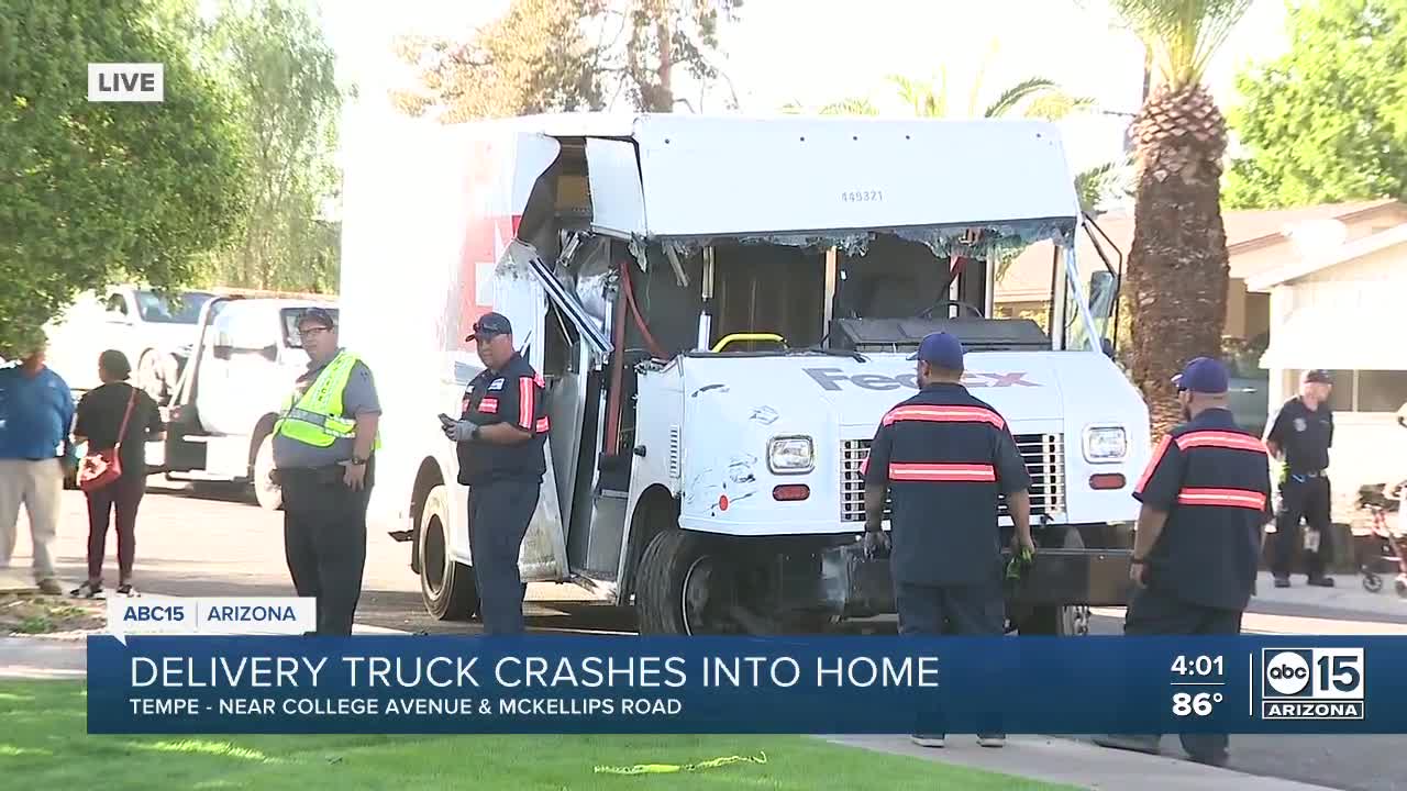 Delivery truck crashes into Tempe home Monday afternoon