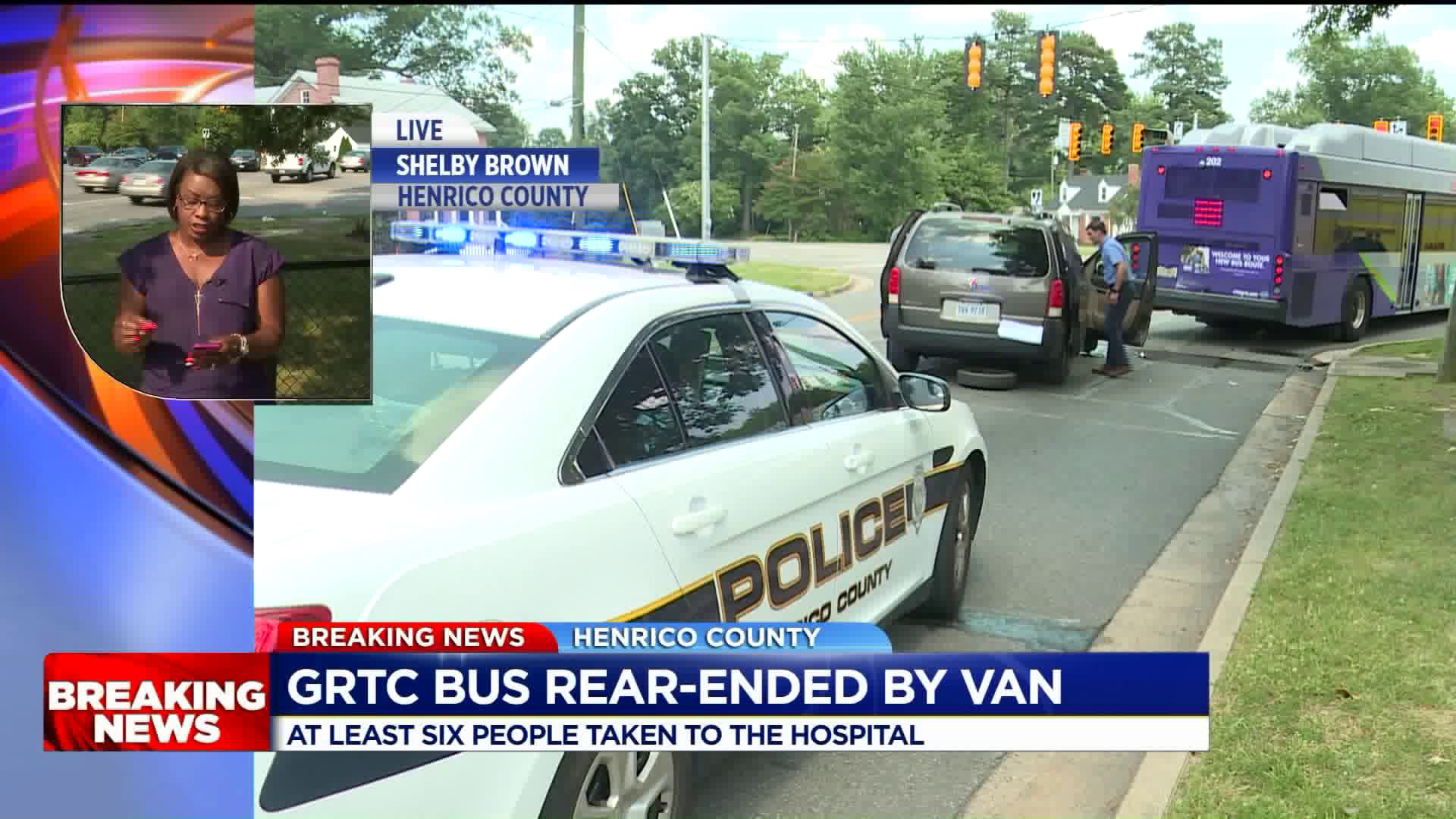 3 GRTC passengers taken to hospital after minivan driver hits bus