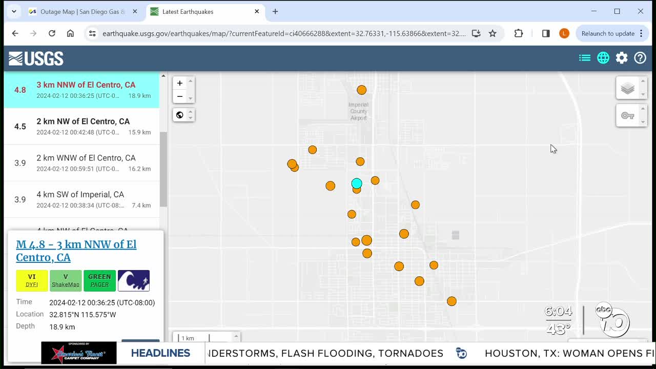 Earthquake today el centro map