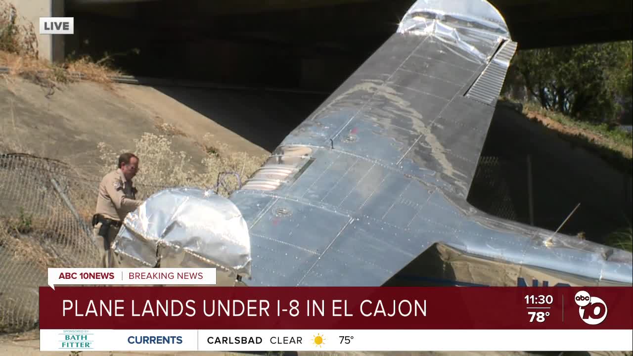 VIDEO Plane lands hard under I8 overpass in El Cajon; pilot injured