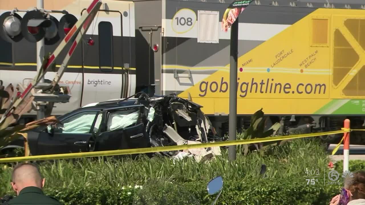 Brightline train hits car on first day back after shutdown