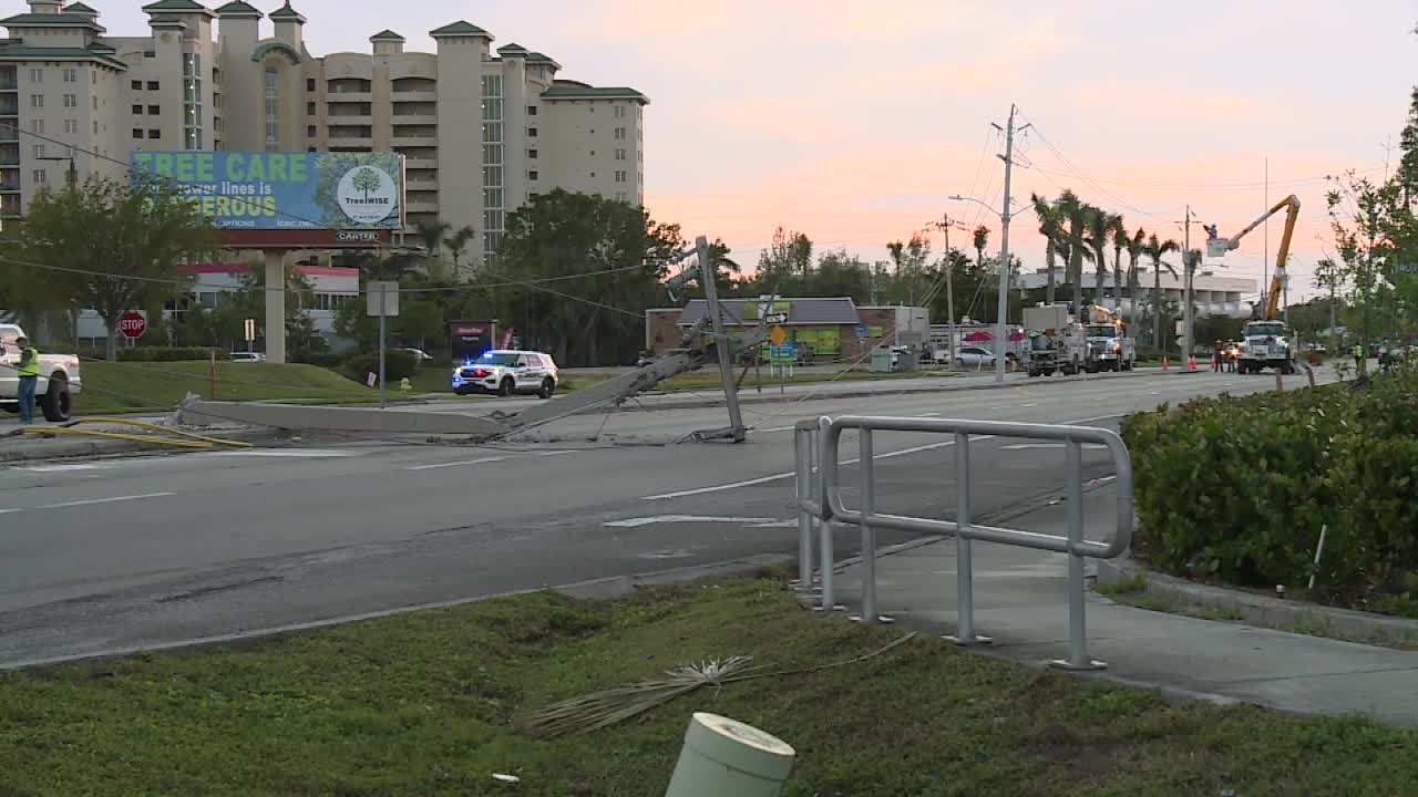 Cement truck hits power pole in North Fort Myers