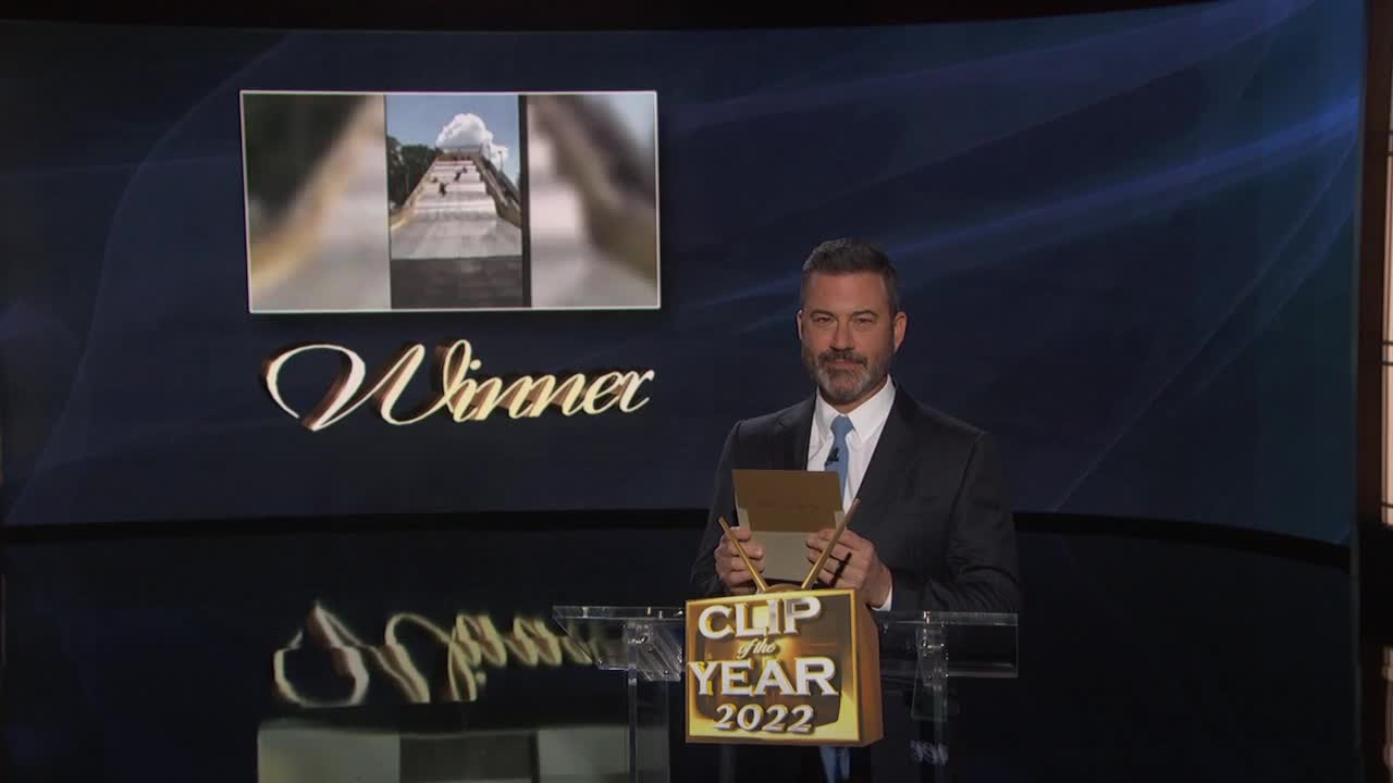 Gmac Cash performs Giant Slide tribute on Kimmel as 2022 Clip of the Year