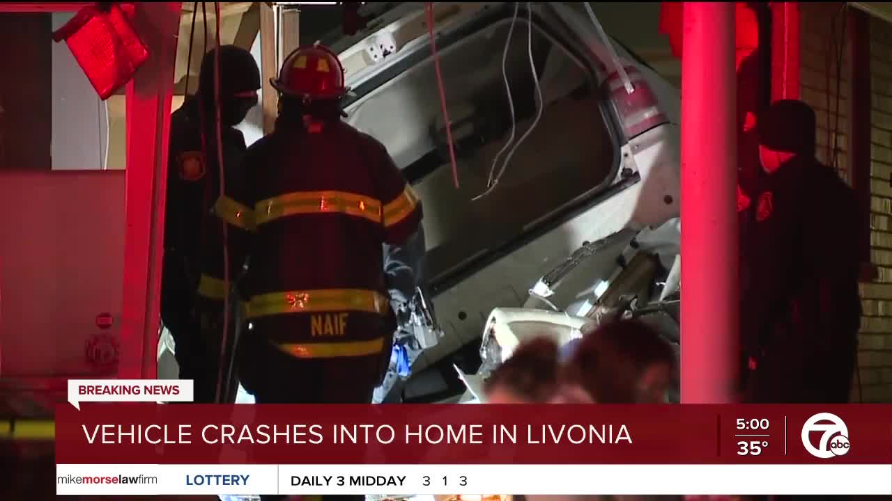 1 injured after a car crashes into a home in Livonia, police say