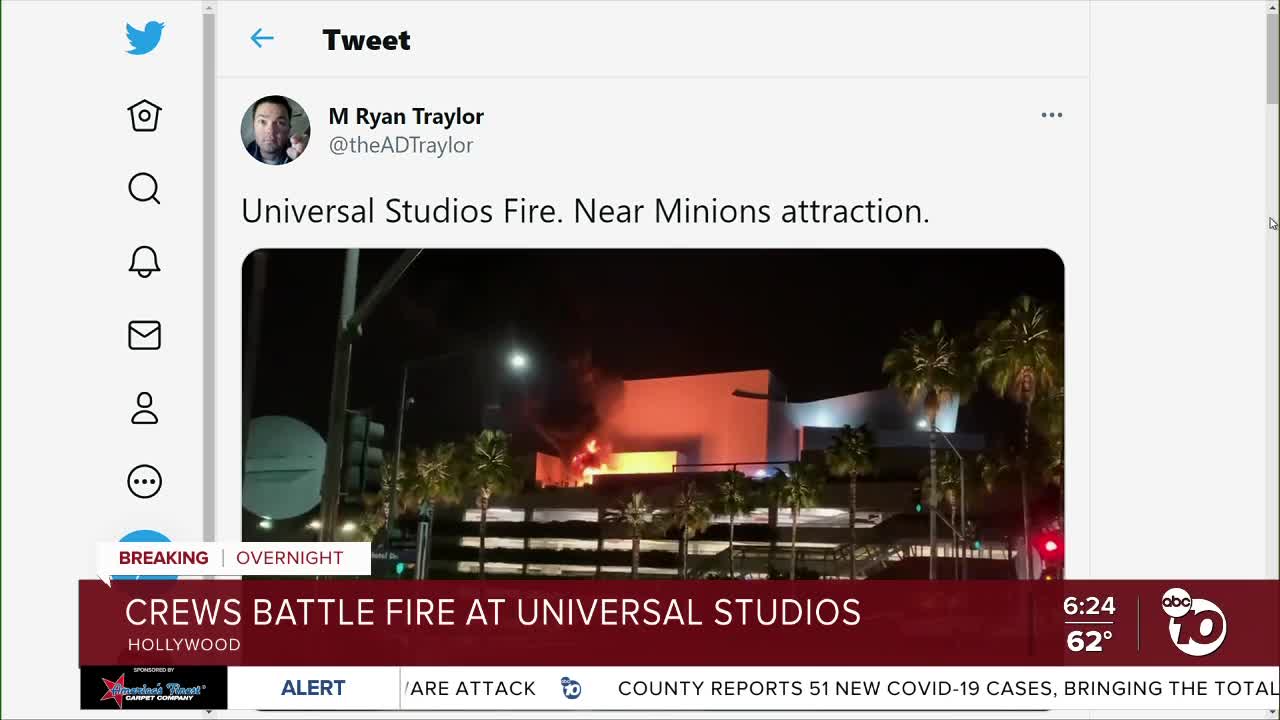 Fire erupts at Universal Studios in Hollywood