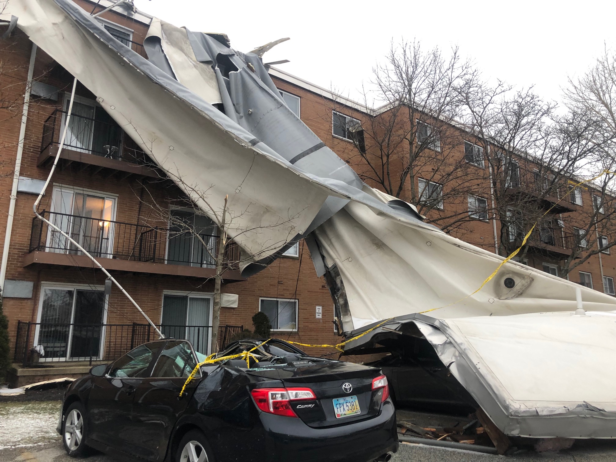 Winds blow roof off of Beechmont Towers in Woodmere
