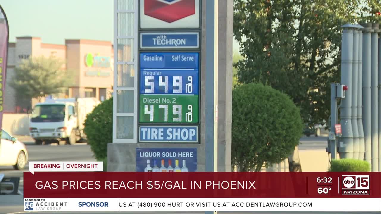 AAA Average cost of gas in Phoenix reaches 5 a gallon overnight