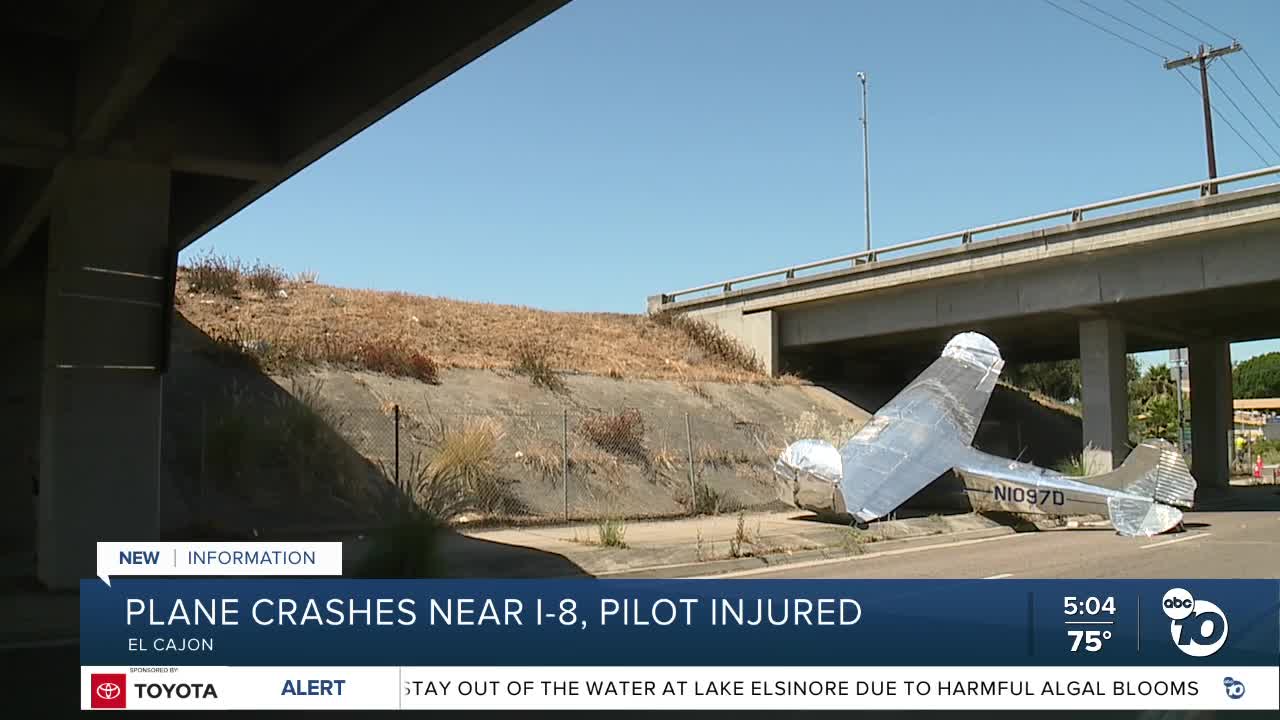VIDEO Plane lands hard under I8 overpass in El Cajon; pilot injured